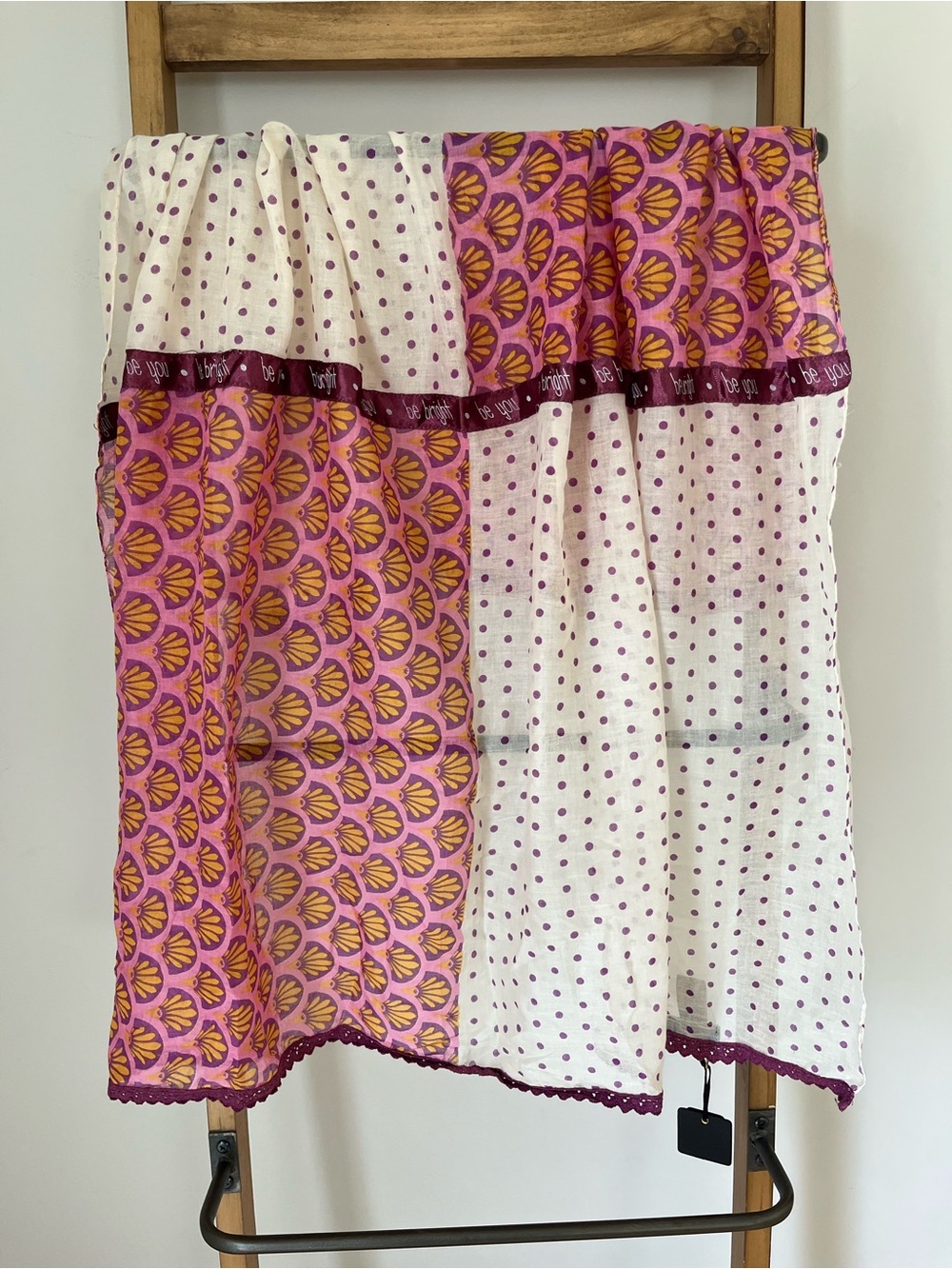 Mona B Pink, Purple & Mustard Yellow Patchwork Scarf